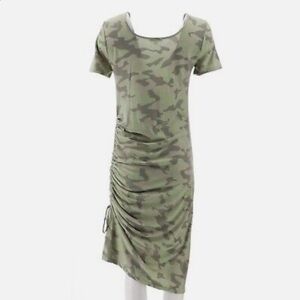 Skinnygirl Womens Connie Short Sleeve Ruched Midi Dress Camouflage